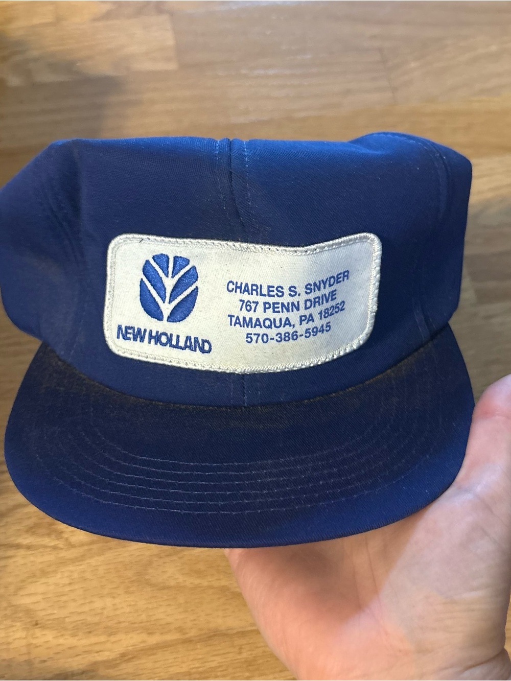 Vintage New Holland Patch SnapBack Trucker Hat Blue Farming Agriculture
